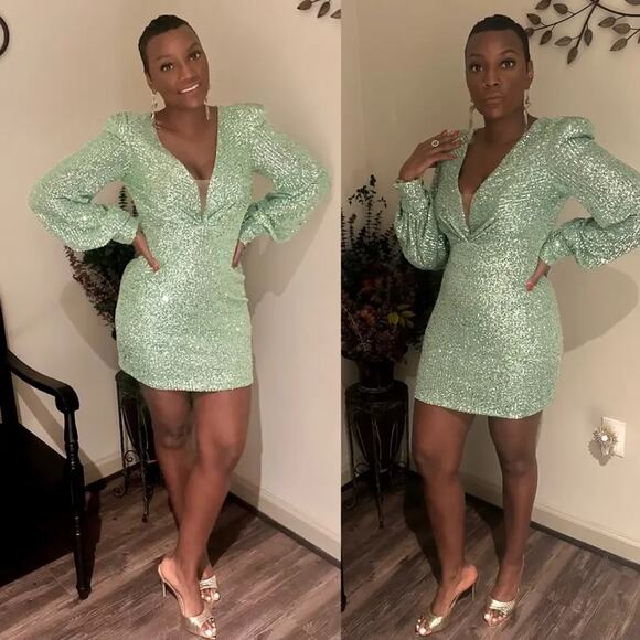 Ieena for Mac Duggal Sequin Blouson Sleeve Dress Size 12 - Picture 2 of 12